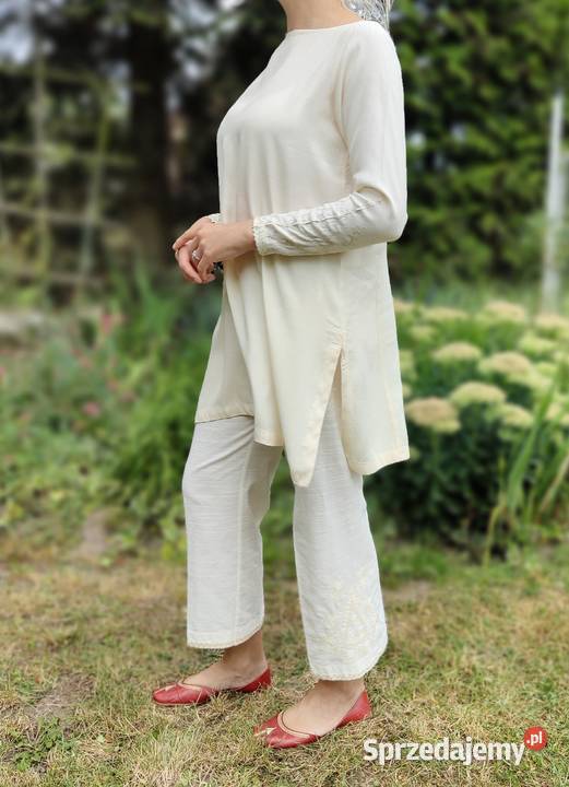 Kremowa bluzka tunika L 40 wiskoza jedwab Bluzki i koszule zachodniopomorskie