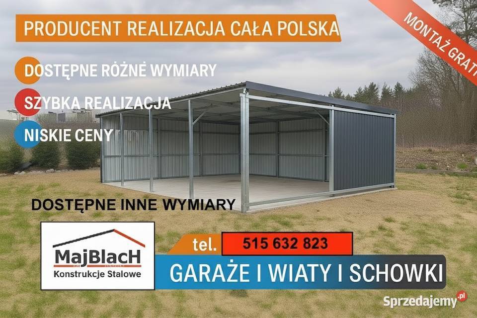 Mały Garaż Blaszany z zadaszeniem bocznym Garaże Końskie