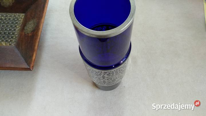 Wazon niebieskie szkło i stal nierdzewna sprzedam