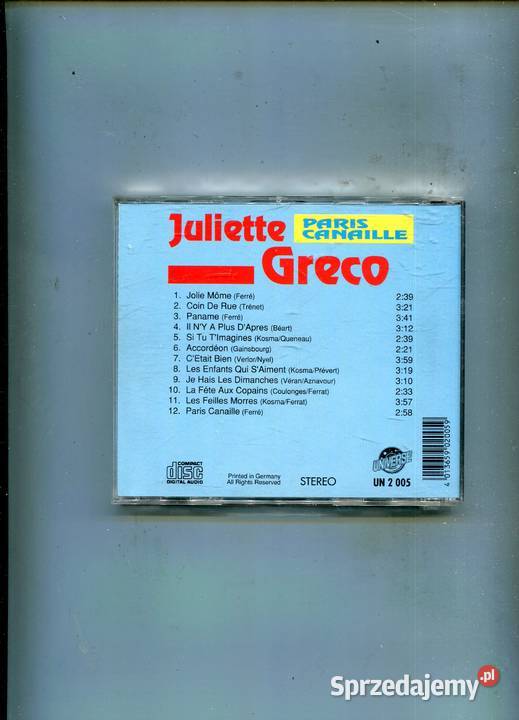 Juliette Greco Paris Canaille Płyta CD zachodniopomorskie Szczecin