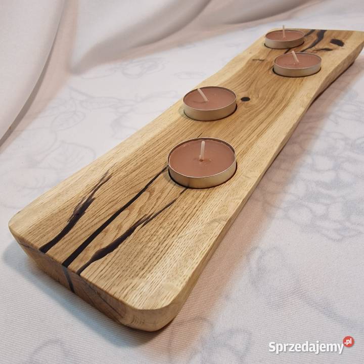 Świecznik dębowy z żywicą sęk w sęku 4 tealighty Sępopol sprzedam