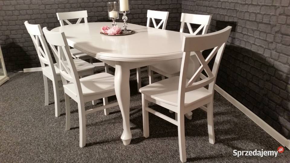 Biały drewniany stół rozkładany 120x80/190 owalny