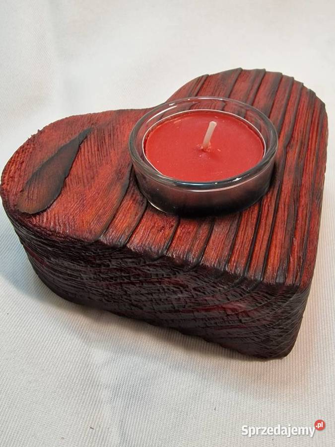 Świecznik drewniany serce rubinowy na tealight Świeczniki warmińsko-mazurskie Sępopol