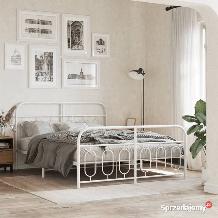 Łóżko Metalowe Białe Rama Łóżka Ze Stelażem 196cm