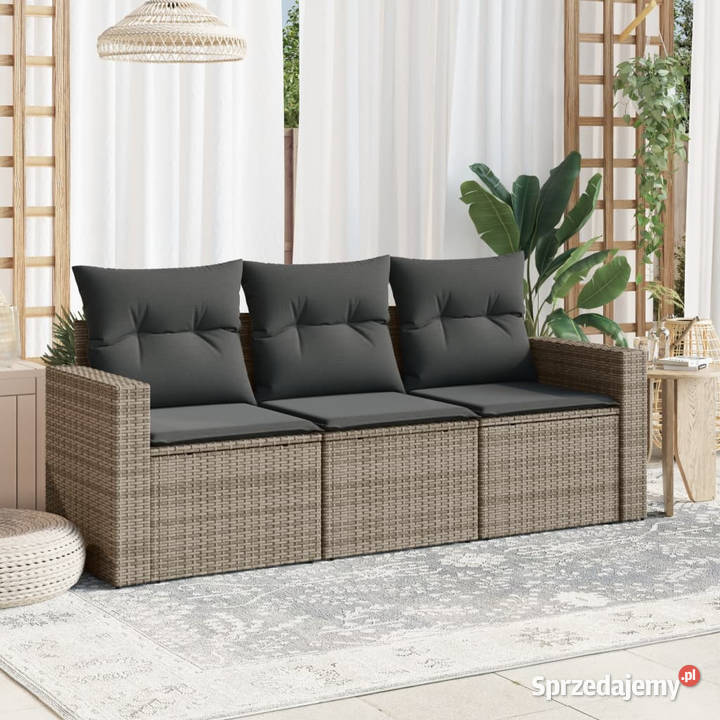 3częściowa sofa do ogrodu z poduszkami szara Ogród mazowieckie