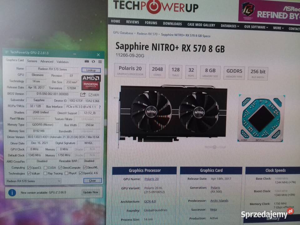 Sapphire NITRO RX 570 8GB GDDR5 DVI HDMI DisplayPort Komputery i Akcesoria kujawsko-pomorskie