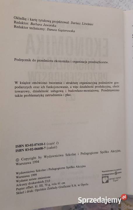 Ekonomika i organizacja przedsiębiorstw cz1 Podręczniki Małkinia Górna