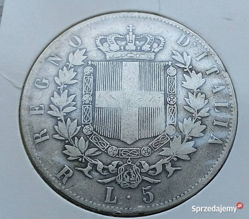 WŁOCHY 5 LIRÓW 1877 r SREBRO 0900 Legionowo