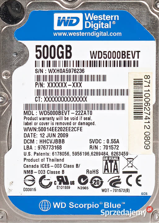 Dysk Western Digital 500 g 25 Legionowo sprzedam