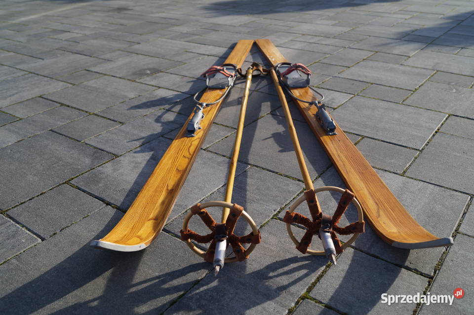 Stare narty drewniane 172 kijki w komplecie podkarpackie Pruchnik