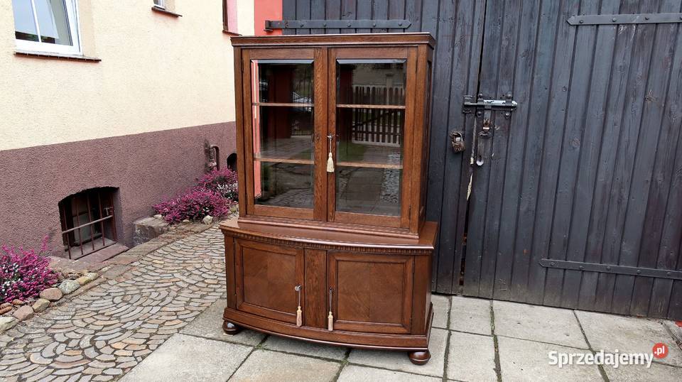 Wspaniała Unikatowa Witryna Serwantka Dąb 1920 Ziębice