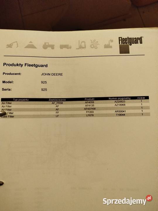 Katalog części do kombajn John Deere 925 Zamość
