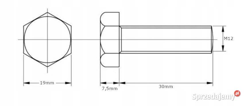 Śruba gwint DIN933 M12x30mm kl109 50 małopolskie Kamionna