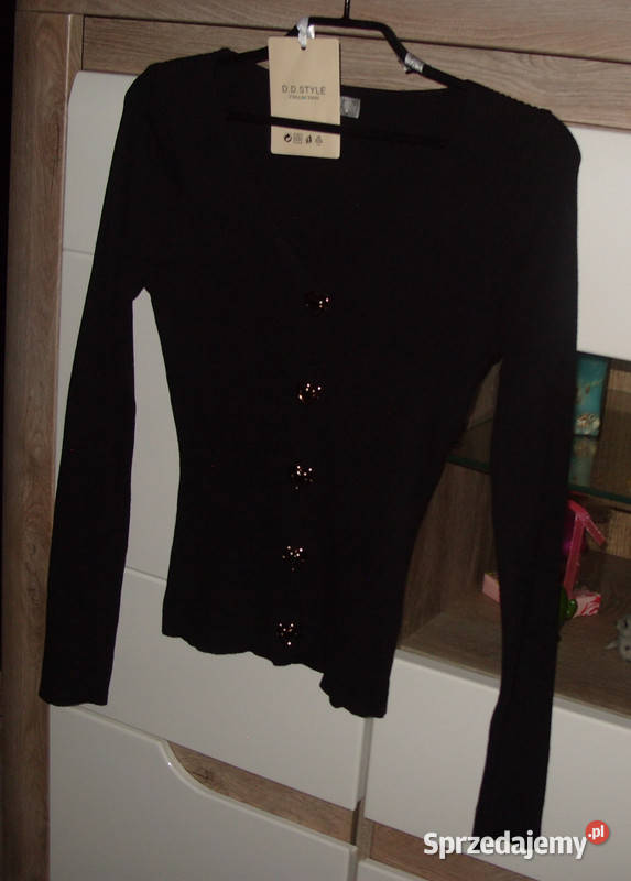Czarna dopasowana bluzka NOWA prążek guziki czarny