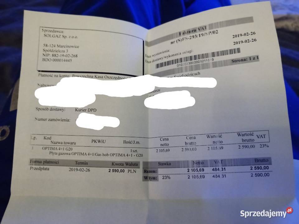 Nowa Płyta Gazowa SOLGAZ GPC 41 Faktura Gaz pod lubelskie Zwierzyniec