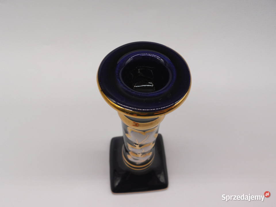 Stylowy Świecznik Vintage CZ COLLECTION Kobalt Porcelana i szkło wielkopolskie Raszków