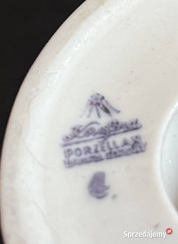 Świecznik Sygnowany Porzellan Ecru Kwiatki polne