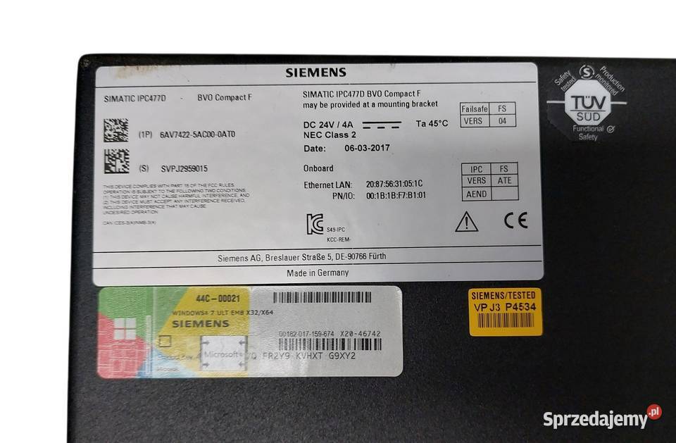 Siemens 6AV74225AC000AT0 Simatic IPC477D HMI Gorzów Wielkopolski