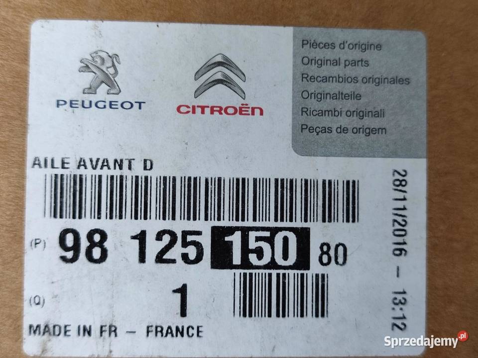 BŁOTNIK PRAWY PRZÓD CITROEN C3 III 20162020 NOWY