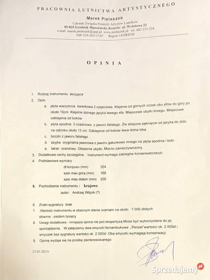 SKRZYPCE Lutnicze Andrzej Wójcik WYCENA okazja skrzypce mazowieckie Warszawa
