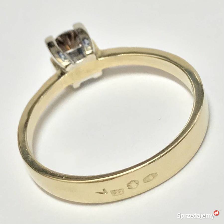 Złoty PIERŚCIONEK 585 14K brązowy DIAMENT 04ct Pierścionki Warszawa