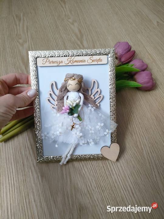 Pamiątka Komunii Świętej Anioł w ramce