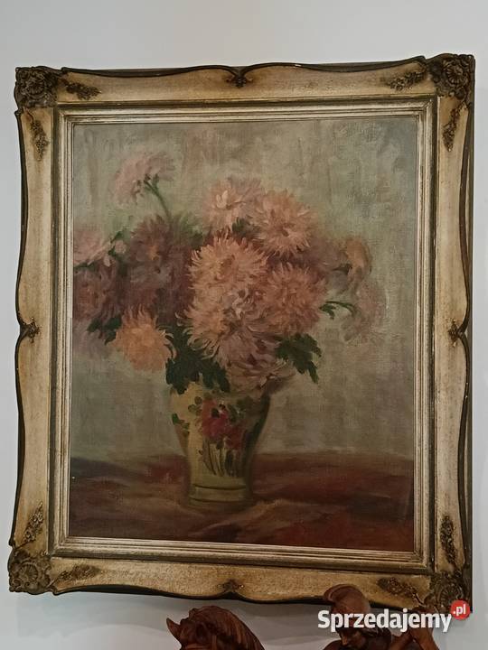 Stary obraz olejny na płótnie w pięknej starej Lipno