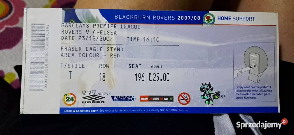 Bilet Rovers Chelsea 2007 Bilety śląskie Gliwice