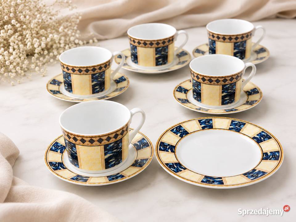 Komplet 6 filiżanek ze spodkami porcelana