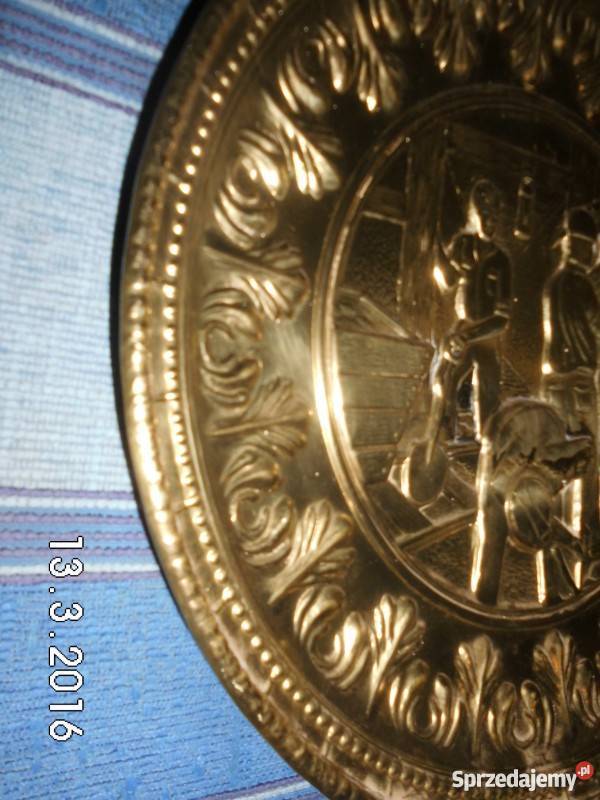 Ladny blaszany talerz z motywem pracy gorników Warszawa