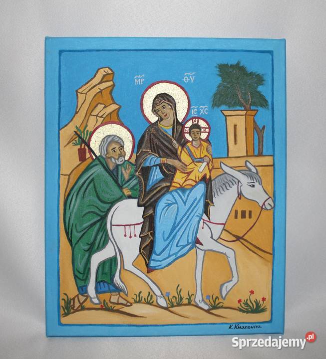Obraz olejny Święta Rodzina na osiołku ikona