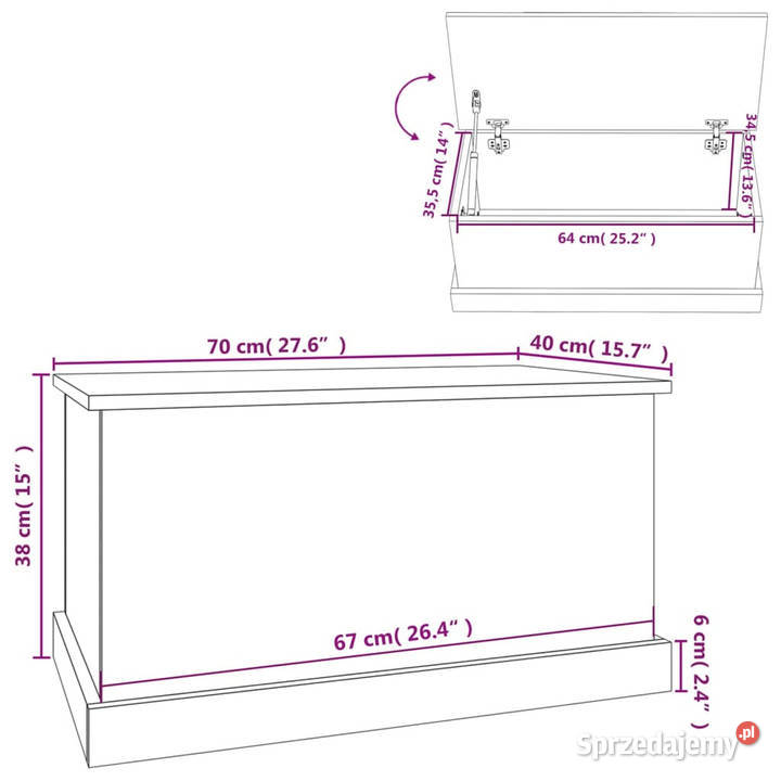 Skrzynia przydymiony dąb 70x40x38 materiał Warszawa