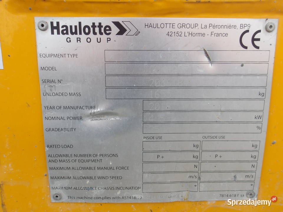 Podnośnik nożycowy zwyżka Haulotte Compact 8 wielkopolskie Pleszew
