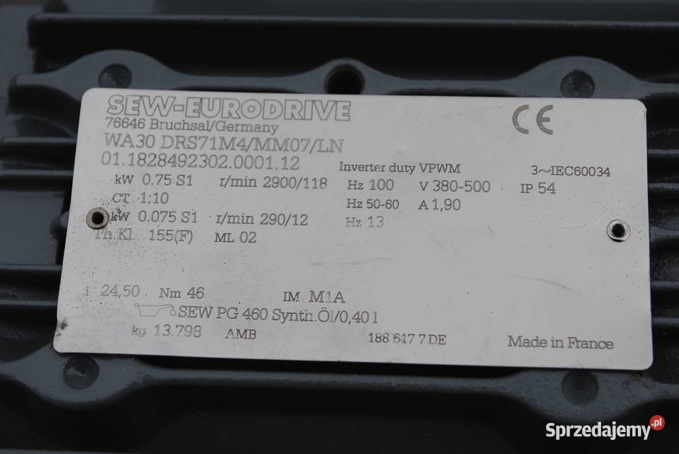 Motoreduktor kątowy 0075075kw 12118obr Firmy SEW Kargowa sprzedam