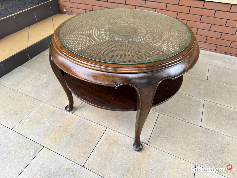 Stolik Ludwik z rafią stylowy kawowy Stoliki kawowe i ławy Sulbiny