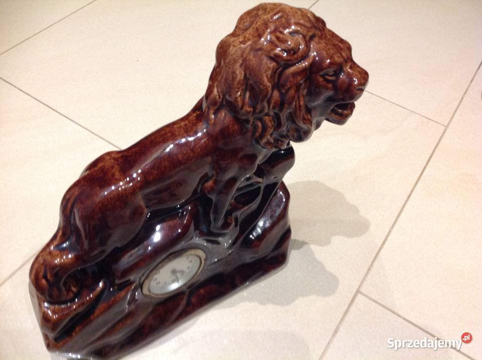 Zegar Kominkowy Lew na Skale Sygnowany Nowa Sól