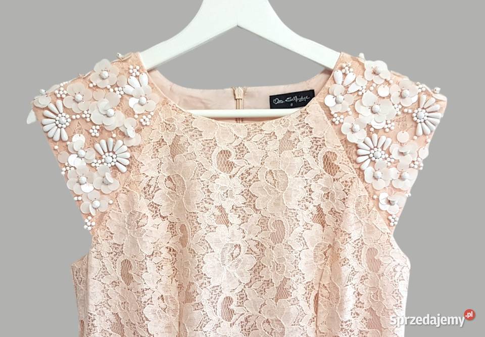 Damska sukienka koronkowa pudrowy róż na bez rękawa Chrzanów