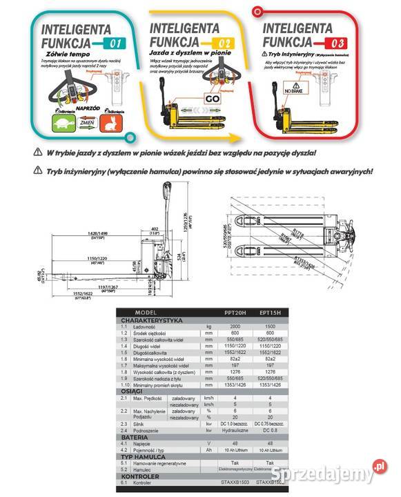 Paleciak elektryczny PPT20H wózek paletowy widły Kornica