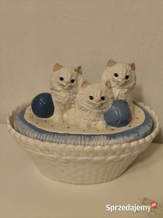 Ceramiczny Słoik Cookie Jar retro KOTY W KOSZYKU Poddębice
