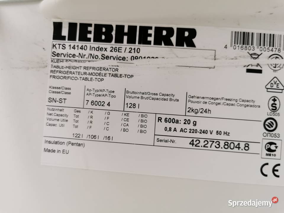 Mała lodówka lodowka Liebherr KTS 14140 pomorskie