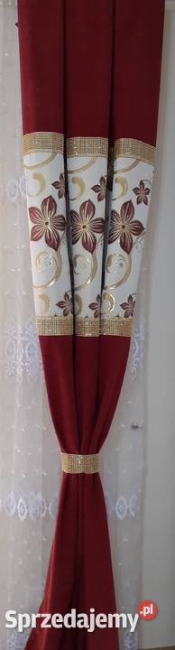Zasłony pluszowe bordowo złoty kwiat Zasłony Mława