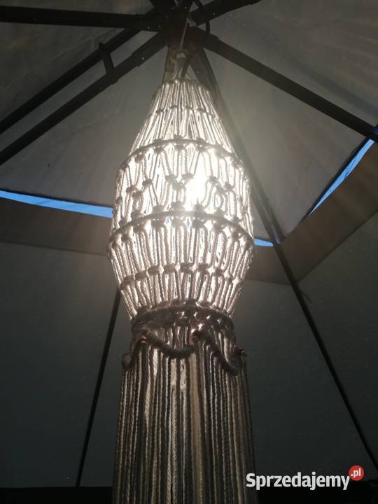 Białoszary lampion wiszący lampa abażur makrama Kraków