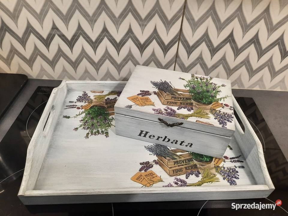 Komplet lawenda taca herbaciarka chustecznik Kędzierzyn-Koźle