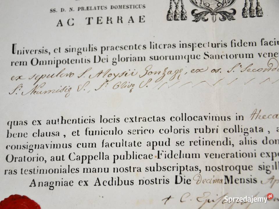 Certyfikat relikwii z 1867r wystawił Biskup