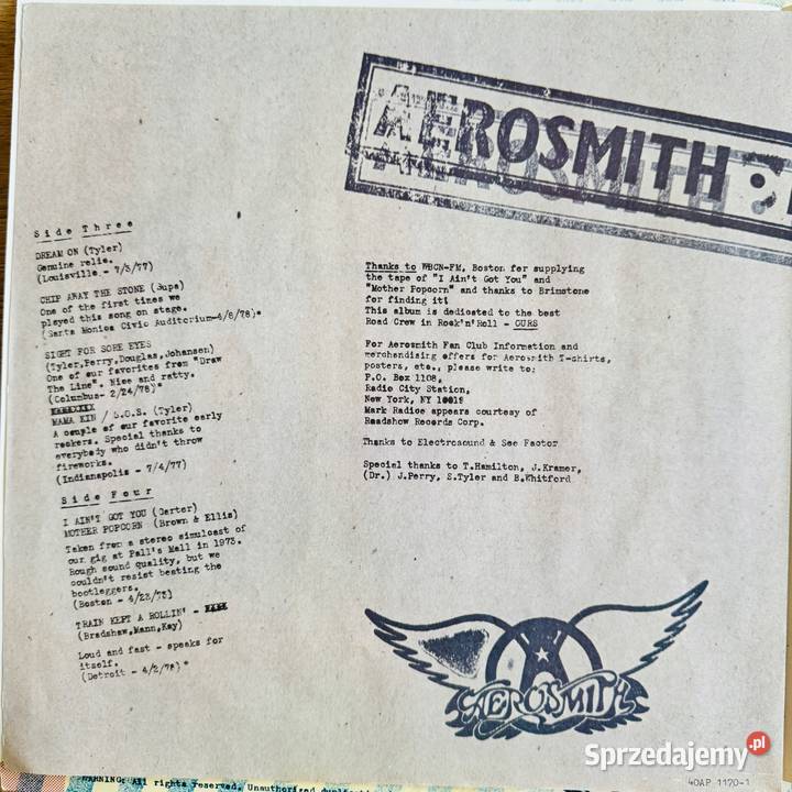 Aerosmith Live Bootleg NMEX Japan Obi 2 LP 1978 Gdańsk
