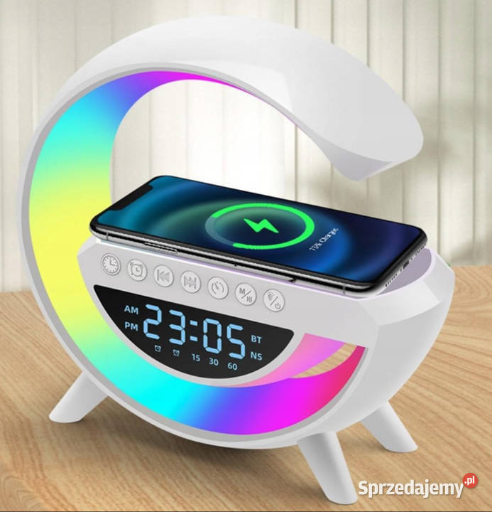 Lampka LED Ładowarka QI Głośnik RGB RADIO ZEGAR Łódź