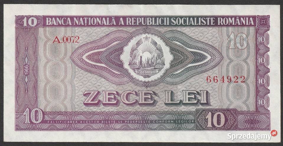 RUMUNIA 10 LEI 1966 UNC Łódź