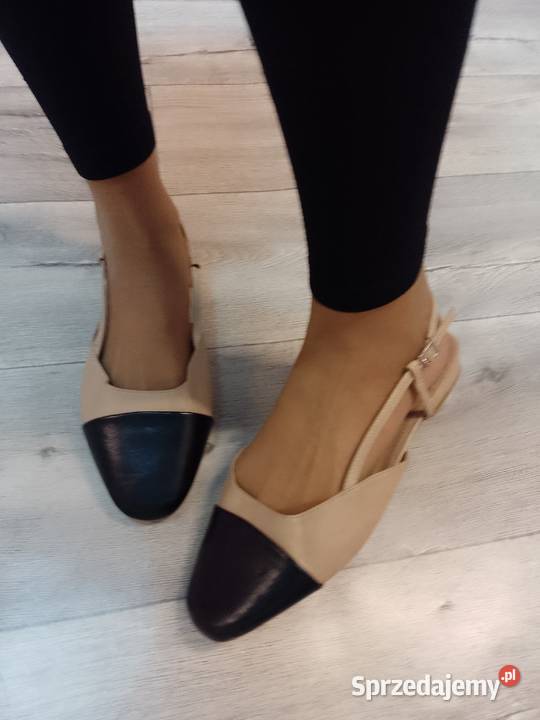 42 Beżowo czarne baleriny wieczorowe z odkrytą Balerinki Kraków