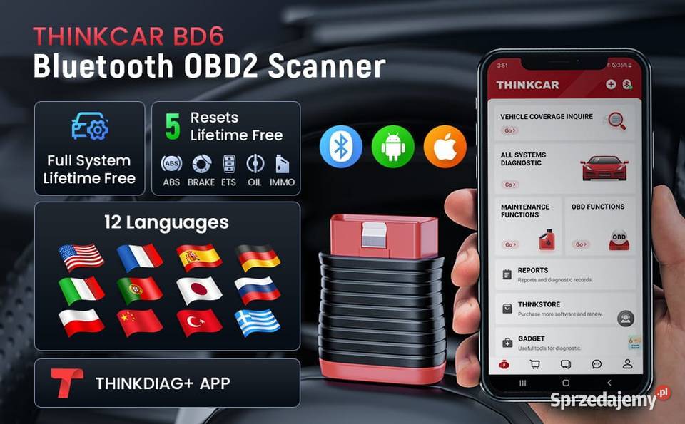 Thinkcar db6 wszystkie systemy auta 5 funkcji Siemianowice Śląskie