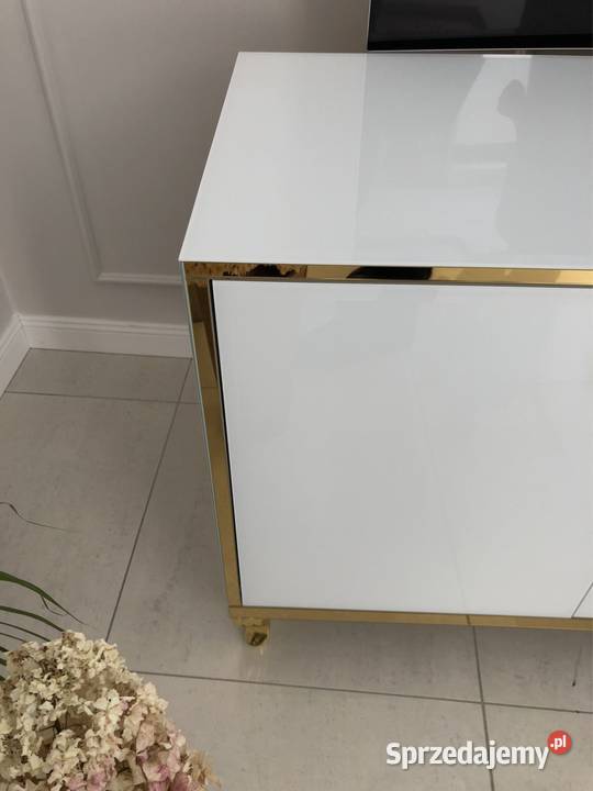 Komoda RTV biała złota gałka kryształ noga Kępno